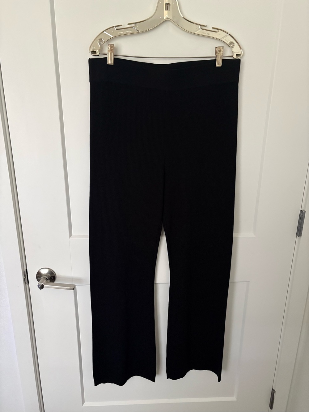 Women's Black Wide-Leg Ribbed Knit Pants
